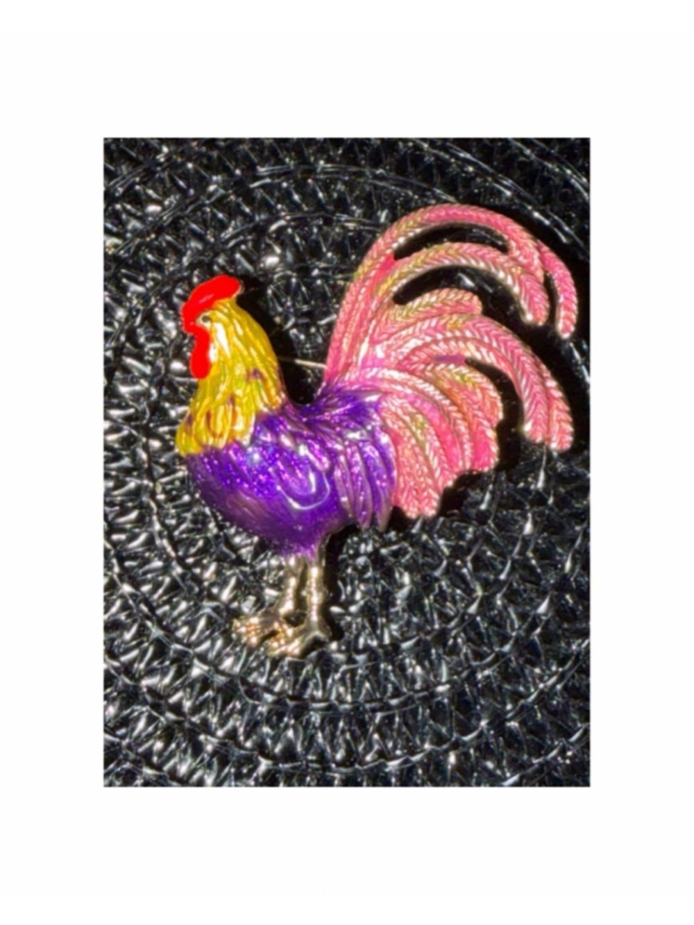 Purple Gold Rooster Brooch One Size